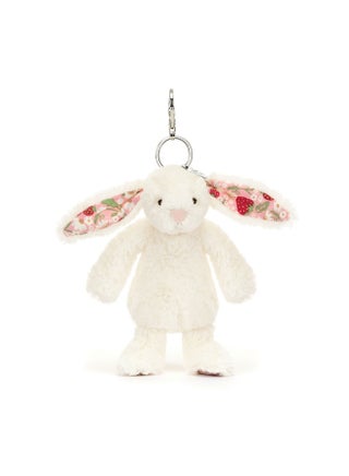 Blossom Cream Bunny Berry Bag Charm 13cm, Soft Plush Bunny Keyring with Strawberry Floral Ears - view 3